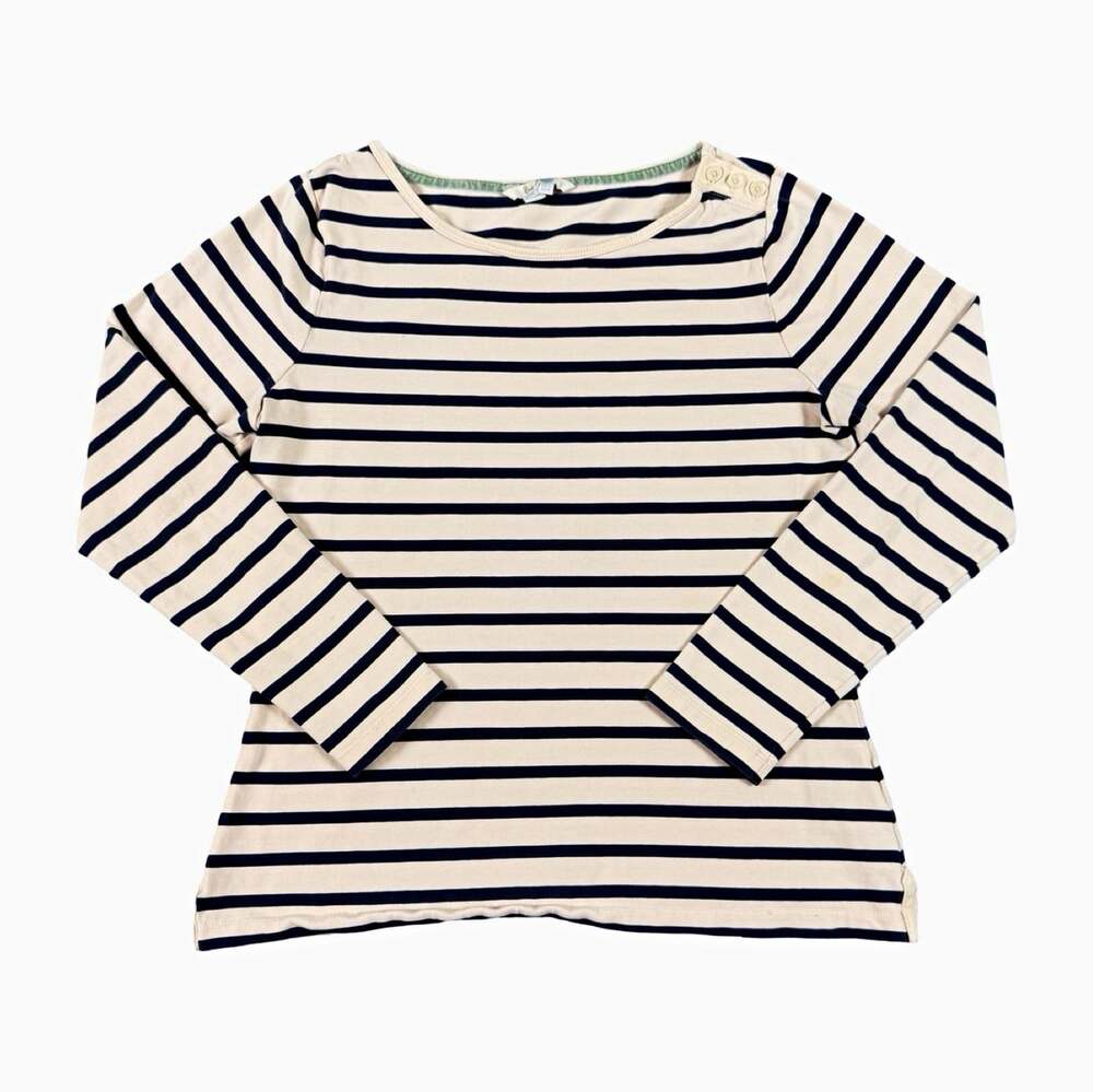 Boden Women’s Striped Long Sleeve Crew Neck Cotton T-Shirt Buttons Size 8